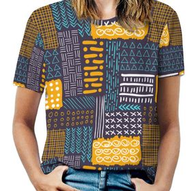 AILLOSA YH-592 Tamamı Baskılı Kısa Kollu Yuvarlak Yaka Kadın T-shirt