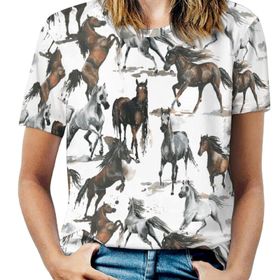 AILLOSA YH-596 Tamamı Baskılı Kısa Kollu Yuvarlak Yaka Kadın T-shirt