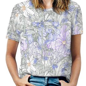 AILLOSA YH-607 Tamamı Baskılı Kısa Kollu Yuvarlak Yaka Kadın T-shirt