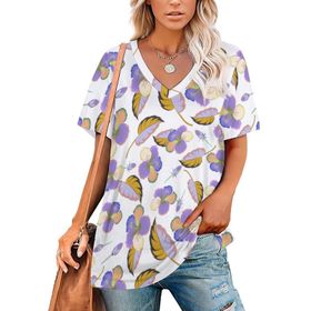 AILLOSA YH-609 Tamamı Baskılı Kısa Kollu V Yaka Kadın T-shirt