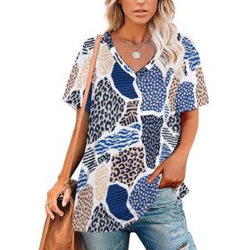 AILLOSA YH-610 Tamamı Baskılı Kısa Kollu V Yakalı Kadın T-shirt