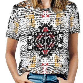 AILLOSA YH-613 Tamamı Baskılı Kısa Kollu Yuvarlak Yaka Kadın T-shirt