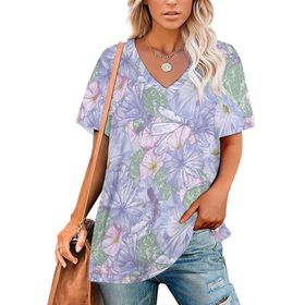 AILLOSA YH-615 Tamamı Baskılı Kısa Kollu V Yaka Kadın T-shirt