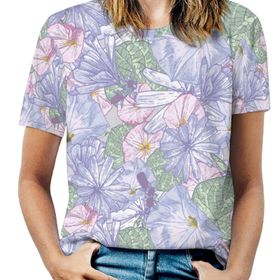 AILLOSA YH-615 Tamamı Baskılı Kısa Kollu Yuvarlak Yaka Kadın T-shirt