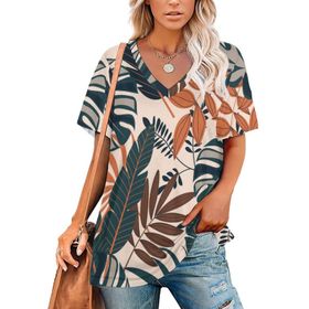 AILLOSA YH-62 Tamamı Baskılı Kısa Kollu V Yakalı Kadın T-shirt
