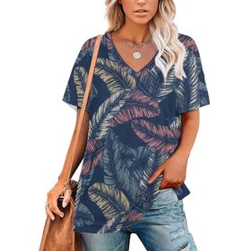 AILLOSA YH-620 Tamamı Baskılı Kısa Kollu V Yakalı Kadın T-shirt