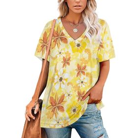 AILLOSA YH-621 Tamamı Baskılı Kısa Kollu V Yakalı Kadın T-shirt