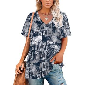 AILLOSA YH-623 Tamamı Baskılı Kısa Kollu V Yakalı Kadın T-shirt