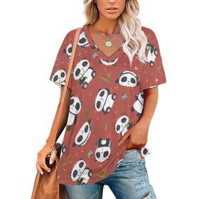 AILLOSA YH-624 Tamamı Baskılı Kısa Kollu V Yakalı Kadın T-shirt