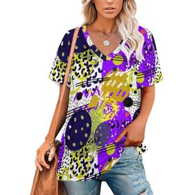 AILLOSA YH-625 Tamamı Baskılı Kısa Kollu V Yakalı Kadın T-shirt