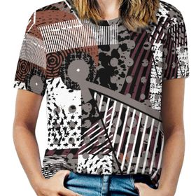 AILLOSA YH-626 Tamamı Baskılı Kısa Kollu Yuvarlak Yaka Kadın T-shirt