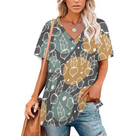 AILLOSA YH-628 Tamamı Baskılı Kısa Kollu V Yakalı Kadın T-shirt
