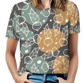 AILLOSA YH-628 Tamamı Baskılı Kısa Kollu Yuvarlak Yaka Kadın T-shirt