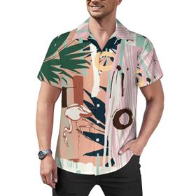 AILLOSA YH-63 Hawaii Çiçek Baskılı 3D Desen Kısa Kollu Erkek Gömlek