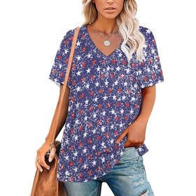 AILLOSA YH-633 Tamamı Baskılı Kısa Kollu V Yakalı Kadın T-shirt