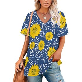 AILLOSA YH-634 Tamamı Baskılı Kısa Kollu V Yakalı Kadın T-shirt