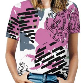 AILLOSA YH-635 Tamamı Baskılı Kısa Kollu Yuvarlak Yaka Kadın T-shirt