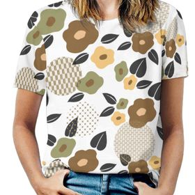 AILLOSA YH-636 Tamamı Baskılı Kısa Kollu Yuvarlak Yaka Kadın T-shirt