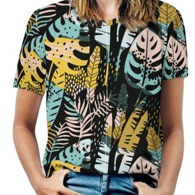 AILLOSA YH-639 Tamamı Baskılı Kısa Kollu Yuvarlak Yaka Kadın T-shirt