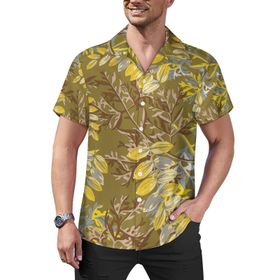 AILLOSA YH-64 Hawaii Çiçek Baskılı 3D Desen Kısa Kollu Erkek Gömlek