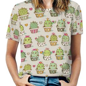AILLOSA YH-640 Tamamı Baskılı Kısa Kollu Yuvarlak Yaka Kadın T-shirt