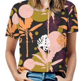 AILLOSA YH-641 Tamamı Baskılı Kısa Kollu Yuvarlak Yaka Kadın T-shirt