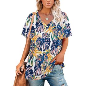 AILLOSA YH-644 Tamamı Baskılı Kısa Kollu V Yakalı Kadın T-shirt