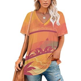 AILLOSA YH-648 Tamamı Baskılı Kısa Kollu V Yakalı Kadın T-shirt