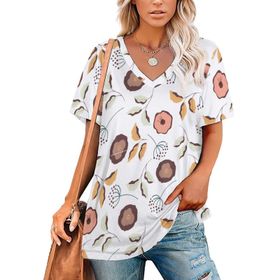 AILLOSA YH-650 Tamamı Baskılı Kısa Kollu V Yakalı Kadın T-shirt
