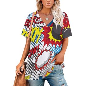 AILLOSA YH-652 Tamamı Baskılı Kısa Kollu V Yakalı Kadın T-shirt