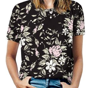 AILLOSA YH-657 Tamamı Baskılı Kısa Kollu Yuvarlak Yaka Kadın T-shirt