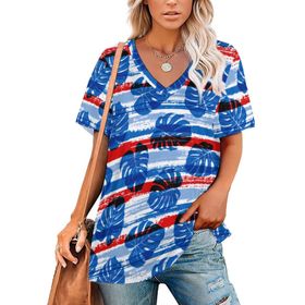 AILLOSA YH-662 Tamamı Baskılı Kısa Kollu V Yakalı Kadın T-shirt