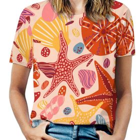 AILLOSA YH-663 Tamamı Baskılı Kısa Kollu Yuvarlak Yaka Kadın T-shirt