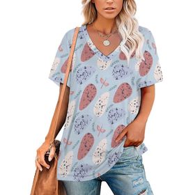 AILLOSA YH-667 Tamamı Baskılı Kısa Kollu V Yakalı Kadın T-shirt