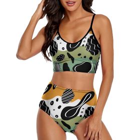 AILLOSA YH-669 Geniş Omuz Askılı Üçgen Bikini Üstü Alçak Bel İki Parça Kadın Bikini Seti