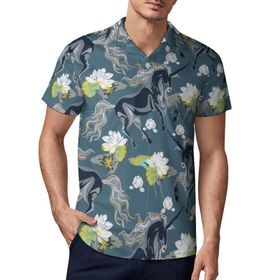 AILLOSA YH-670 3D Baskılı Desen Kısa Kollu Polo Yaka Erkek T-shirt