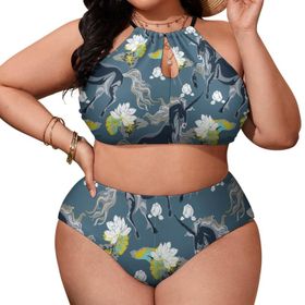 AILLOSA YH-670 Büyük Beden Geniş Askılı Orta Bel Büyük Beden Kadın Bikini Seti