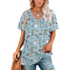 AILLOSA YH-672 Tamamı Baskılı Kısa Kollu V Yakalı Kadın T-shirt