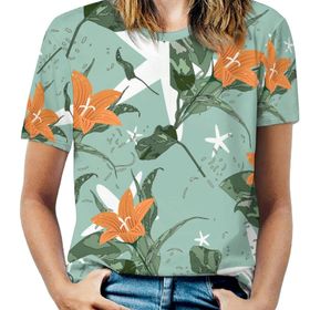 AILLOSA YH-678 Tamamı Baskılı Kısa Kollu Yuvarlak Yaka Kadın T-shirt