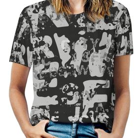 AILLOSA YH-679 Tamamı Baskılı Kısa Kollu Yuvarlak Yaka Kadın T-shirt