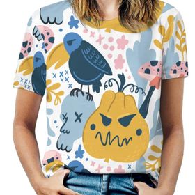 AILLOSA YH-680 Tamamı Baskılı Kısa Kollu Yuvarlak Yaka Kadın T-shirt