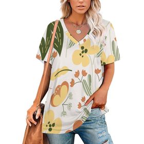 AILLOSA YH-682 Tamamı Baskılı Kısa Kollu V Yakalı Kadın T-shirt