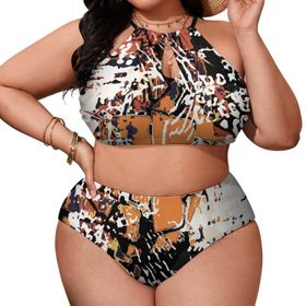 AILLOSA YH-687 Büyük Beden Geniş Askılı Orta Bel Büyük Beden Kadın Bikini Seti