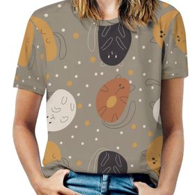 AILLOSA YH-688 Tamamı Baskılı Kısa Kollu Yuvarlak Yaka Kadın T-shirt