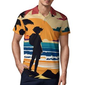 AILLOSA YH-696 3D Baskılı Desen Kısa Kollu Polo Yaka Erkek T-shirt
