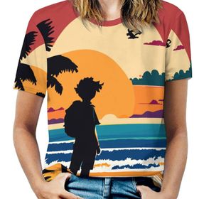 AILLOSA YH-696 Tamamı Baskılı Kısa Kollu Yuvarlak Yaka Kadın T-shirt