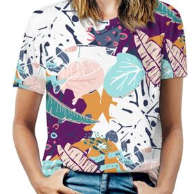 AILLOSA YH-701 Tamamı Baskılı Kısa Kollu Yuvarlak Yaka Kadın T-shirt