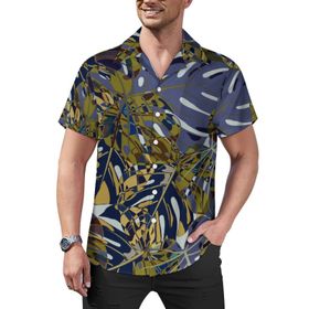 AILLOSA YH-71 Hawaii Çiçek Baskılı 3D Desen Kısa Kollu Erkek Gömlek