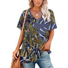 AILLOSA YH-71 Tamamı Baskılı V Yaka Kısa Kollu Kadın T-Shirt