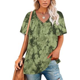 AILLOSA YH-72 Tamamı Baskılı V Yaka Kısa Kollu Kadın T-Shirt